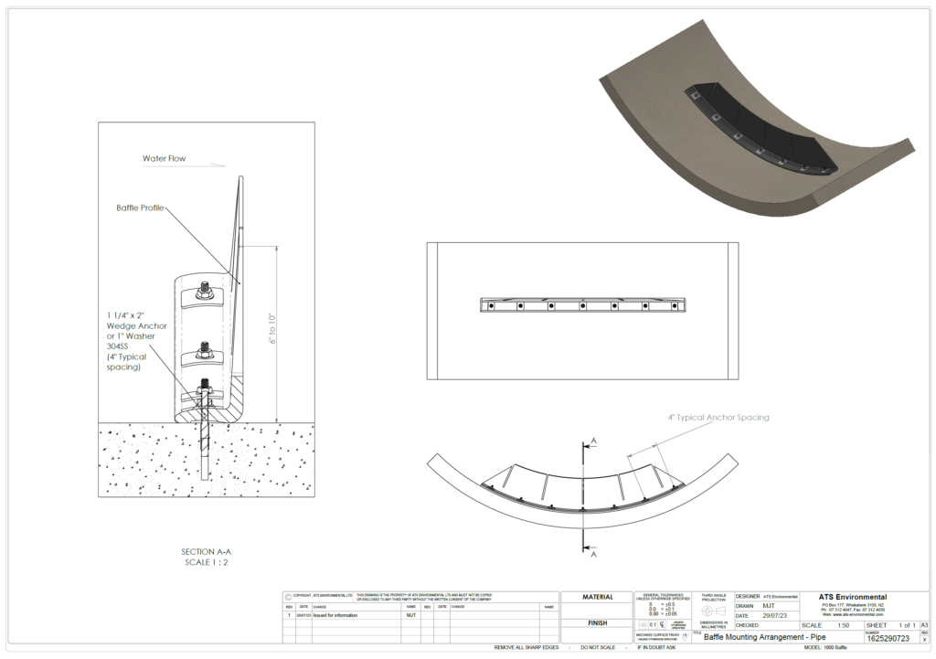Flexi Baffle Drawing for a Round Bottomed Culvert